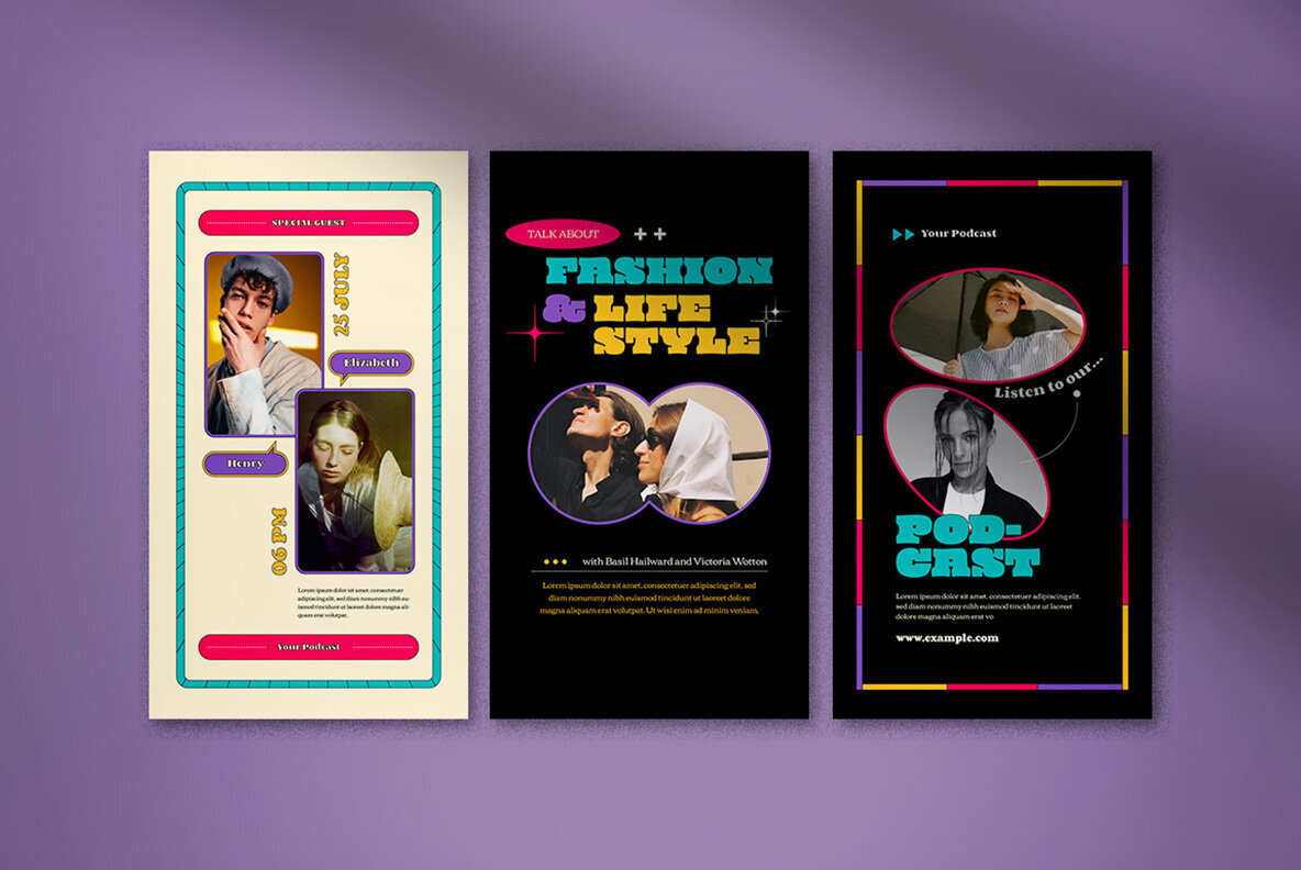 Purple Retro Podcast Instagram Pack 5