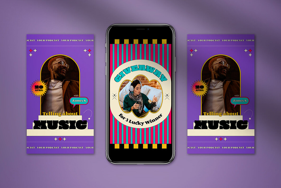 Purple Retro Podcast Instagram Pack 6