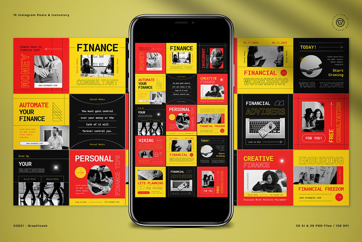 Yellow Modern Finance Consultant Instagram Pack 2