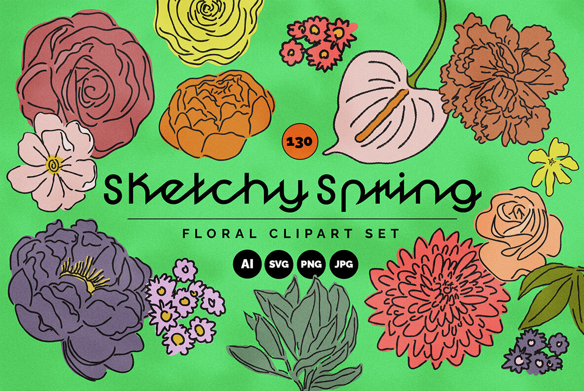 Sketchy Spring Floral Vector Clipart 1