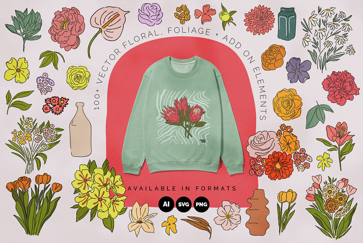 Sketchy Spring Floral Vector Clipart 2