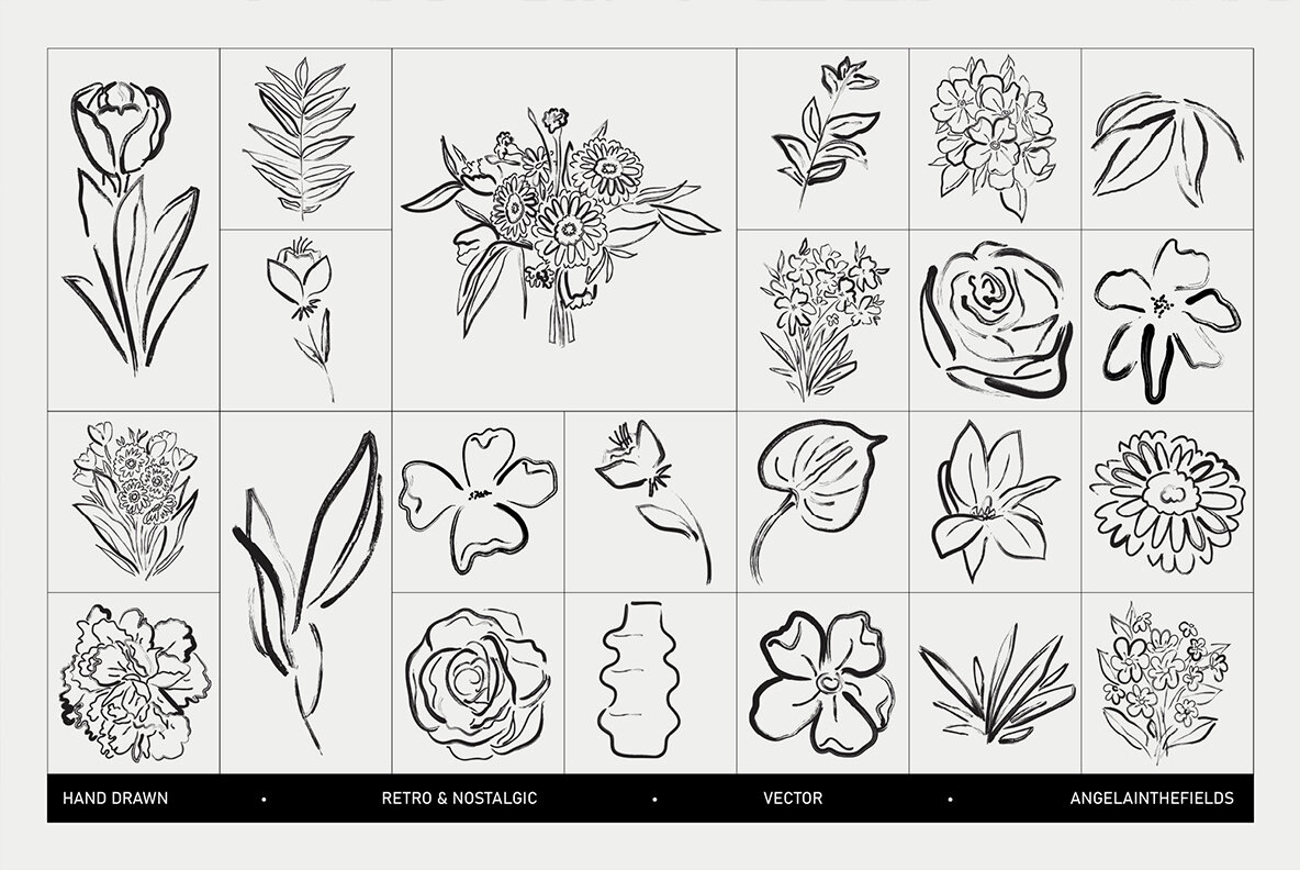 Brushed Spring Floral Vector Clipart 7