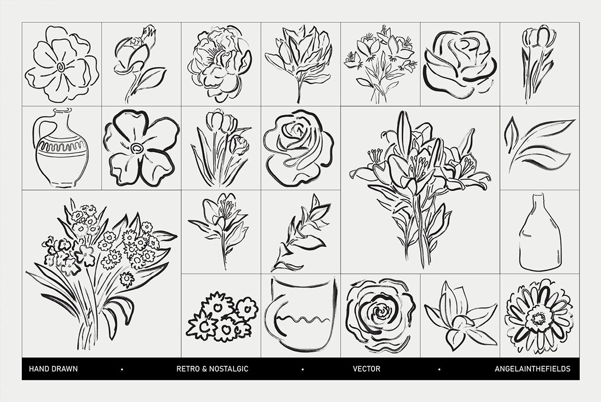 Brushed Spring Floral Vector Clipart 9
