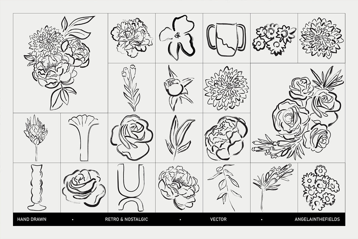 Brushed Spring Floral Vector Clipart 11