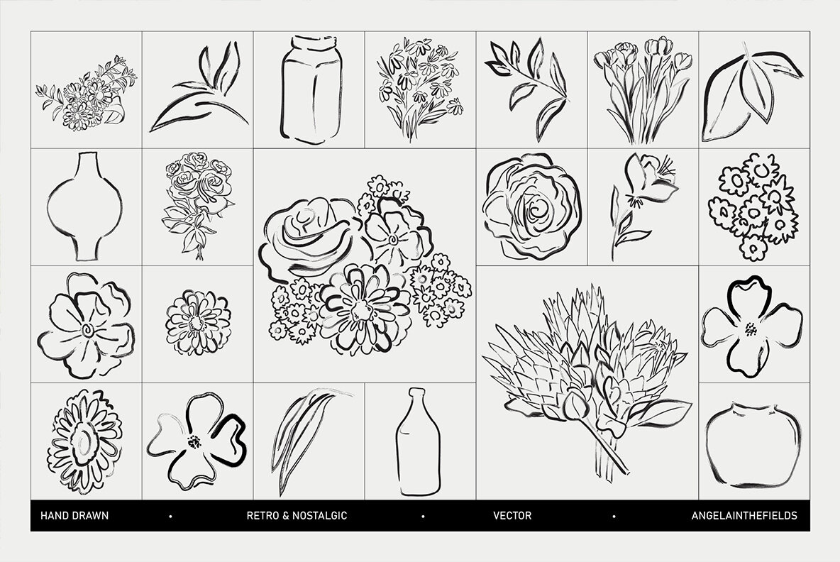 Brushed Spring Floral Vector Clipart 13