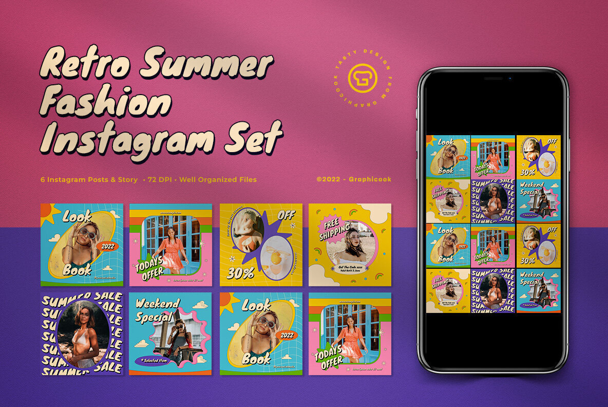 Pink Retro Summer Fashion Instagram Pack 1