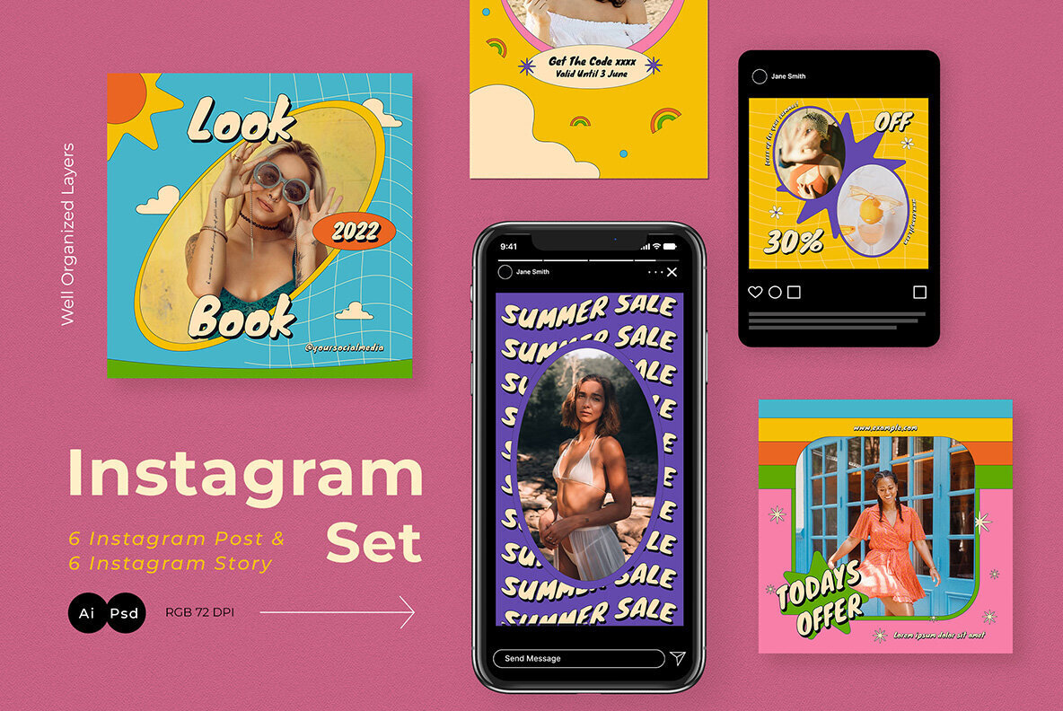 Pink Retro Summer Fashion Instagram Pack 2