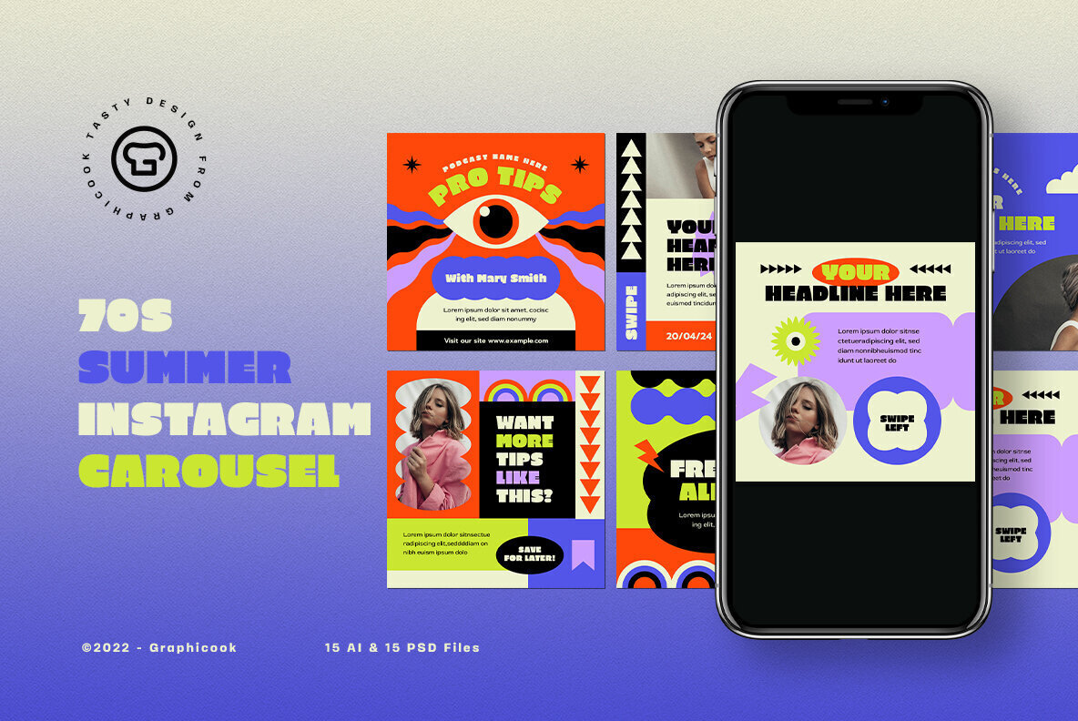 Blue 70s Summer Instagram Carousel 1