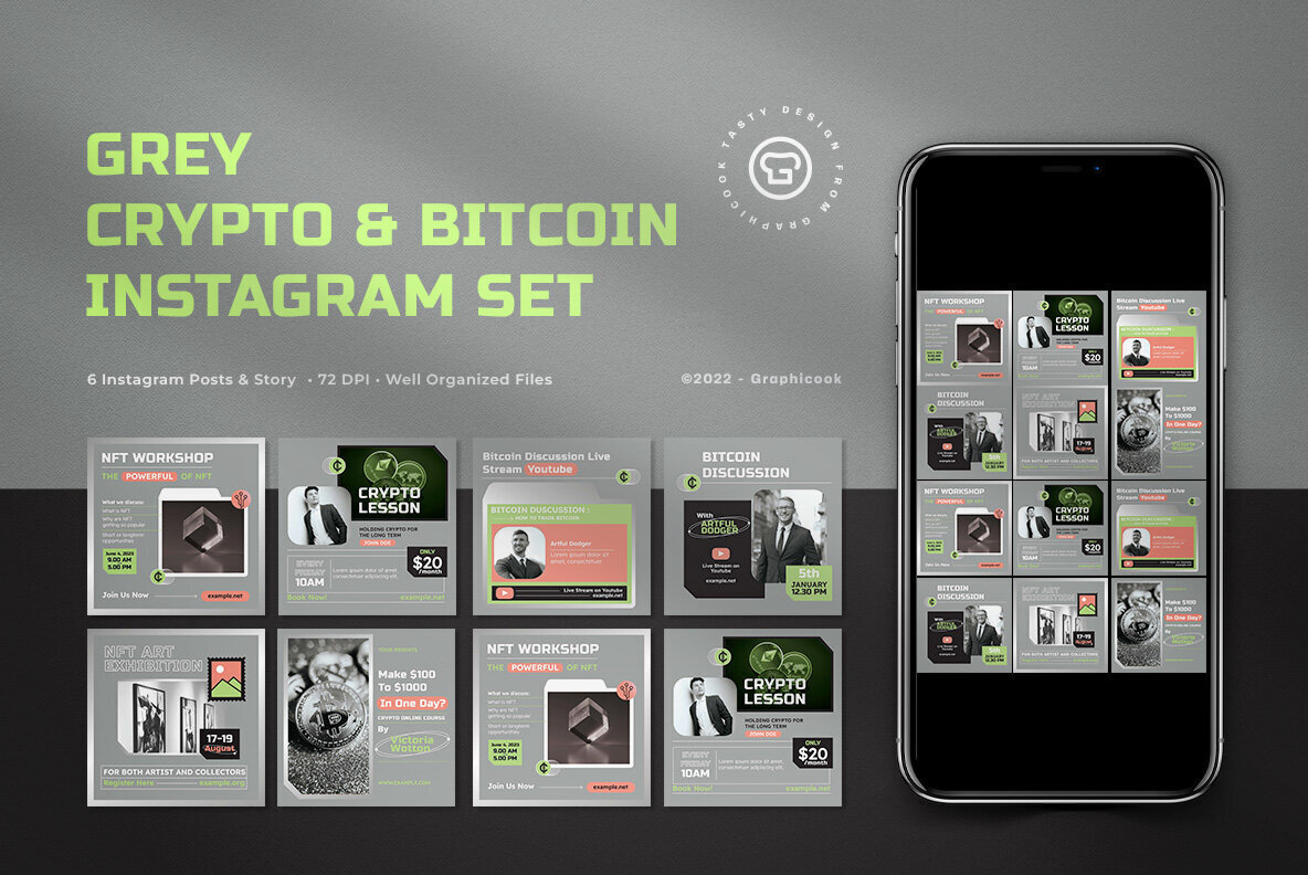 Grey Flat Design Crypto Bitcoin and NFT Instagram Pack 1