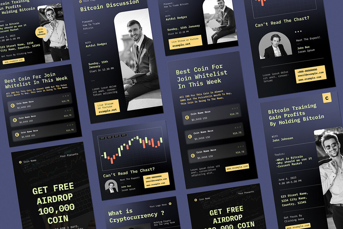 Navy Flat Design Crypto and Bitcoin Instagram Pack 3