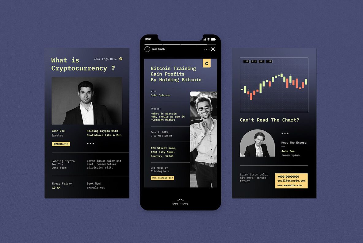 Navy Flat Design Crypto and Bitcoin Instagram Pack 6