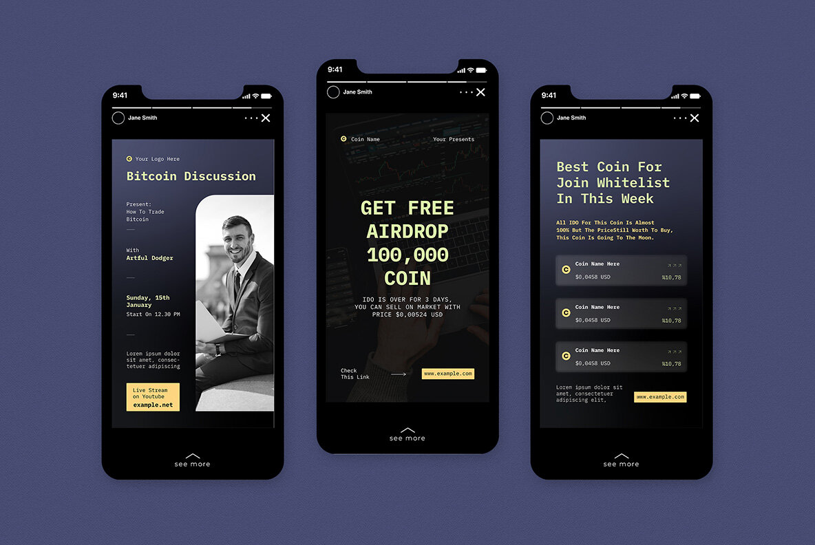 Navy Flat Design Crypto and Bitcoin Instagram Pack 7