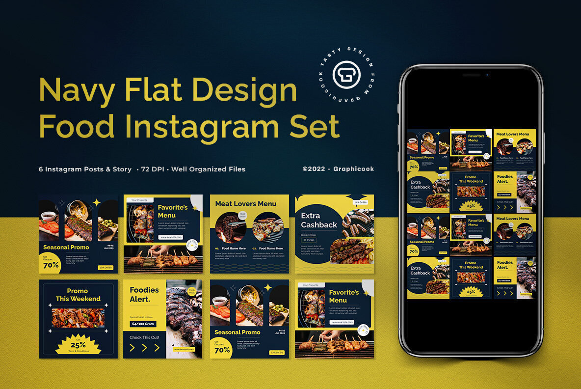 Navy Flat Design Food Instagram Pack 1
