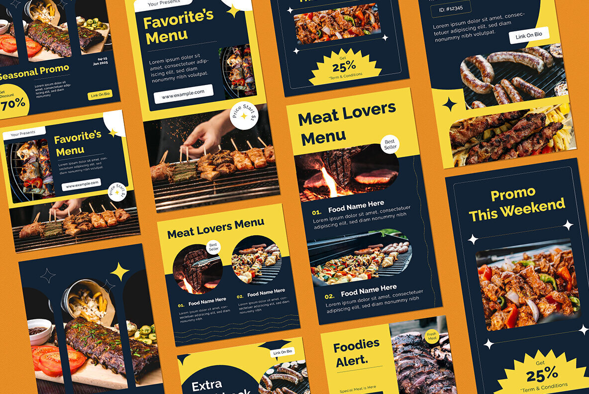 Navy Flat Design Food Instagram Pack 3