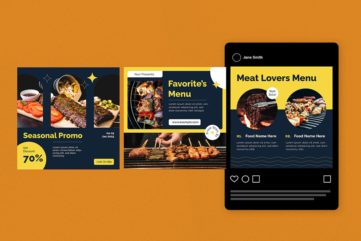 Navy Flat Design Food Instagram Pack 4