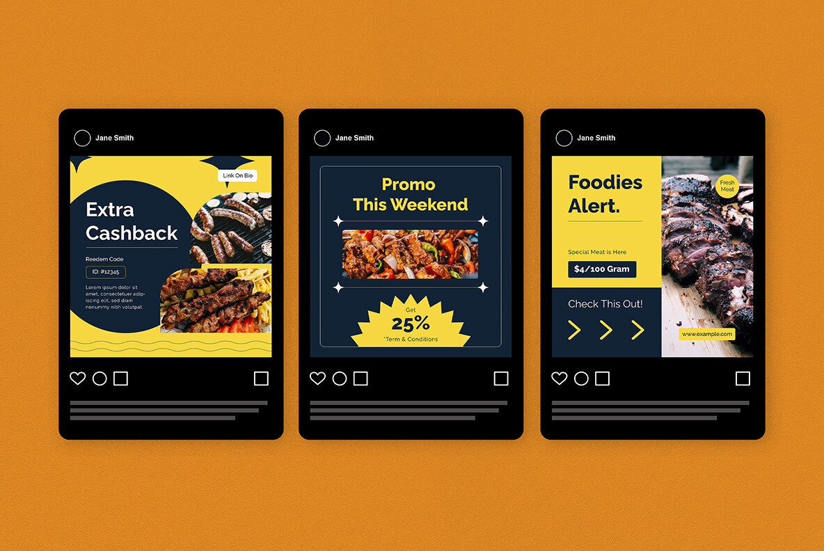 Navy Flat Design Food Instagram Pack 5