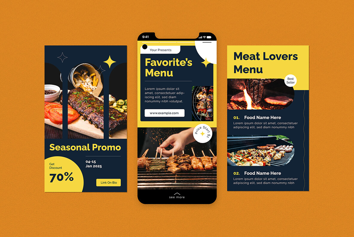 Navy Flat Design Food Instagram Pack 6