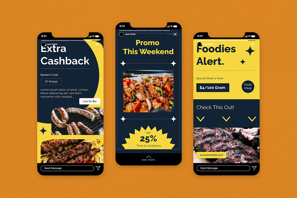 Navy Flat Design Food Instagram Pack 7