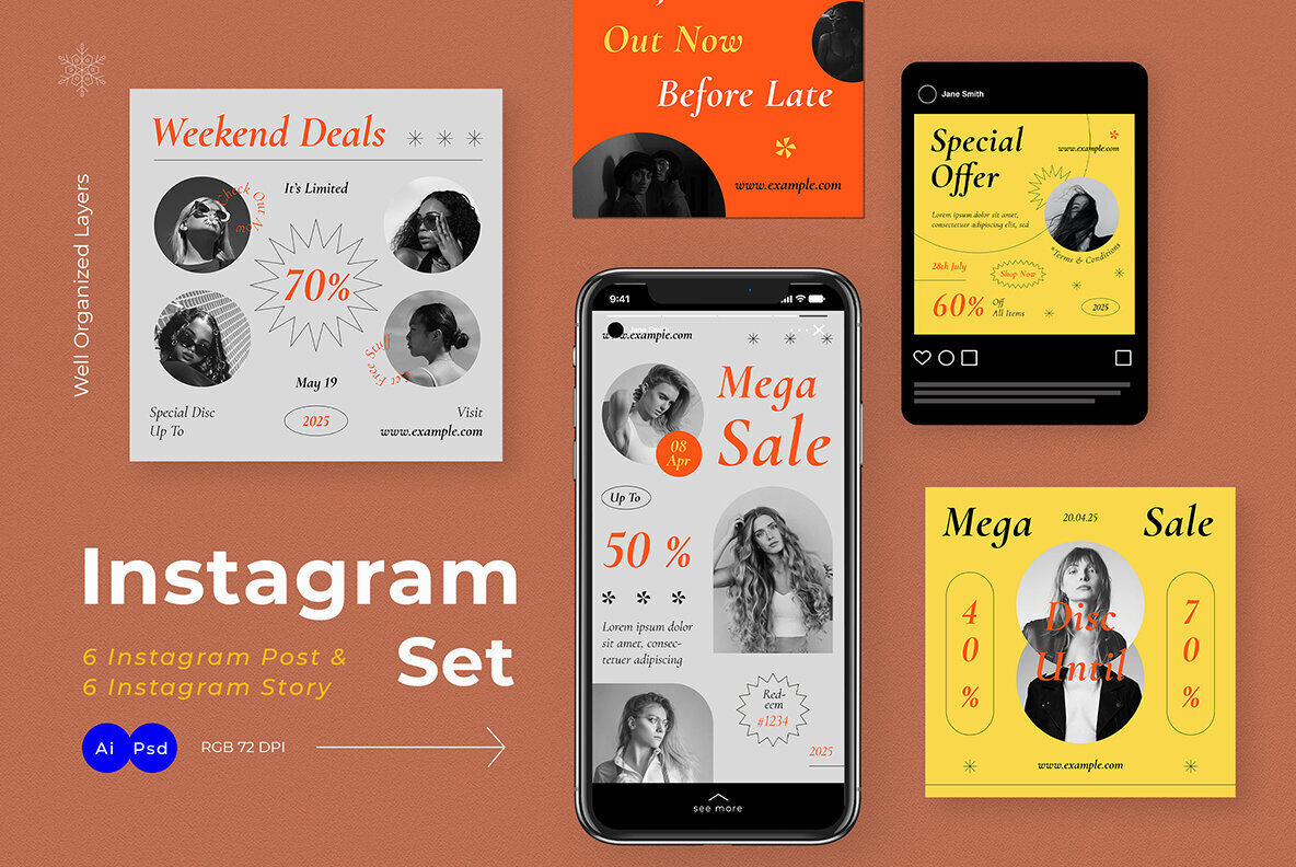 Orange Modern Design Fashion Sale Instagram Pack 2