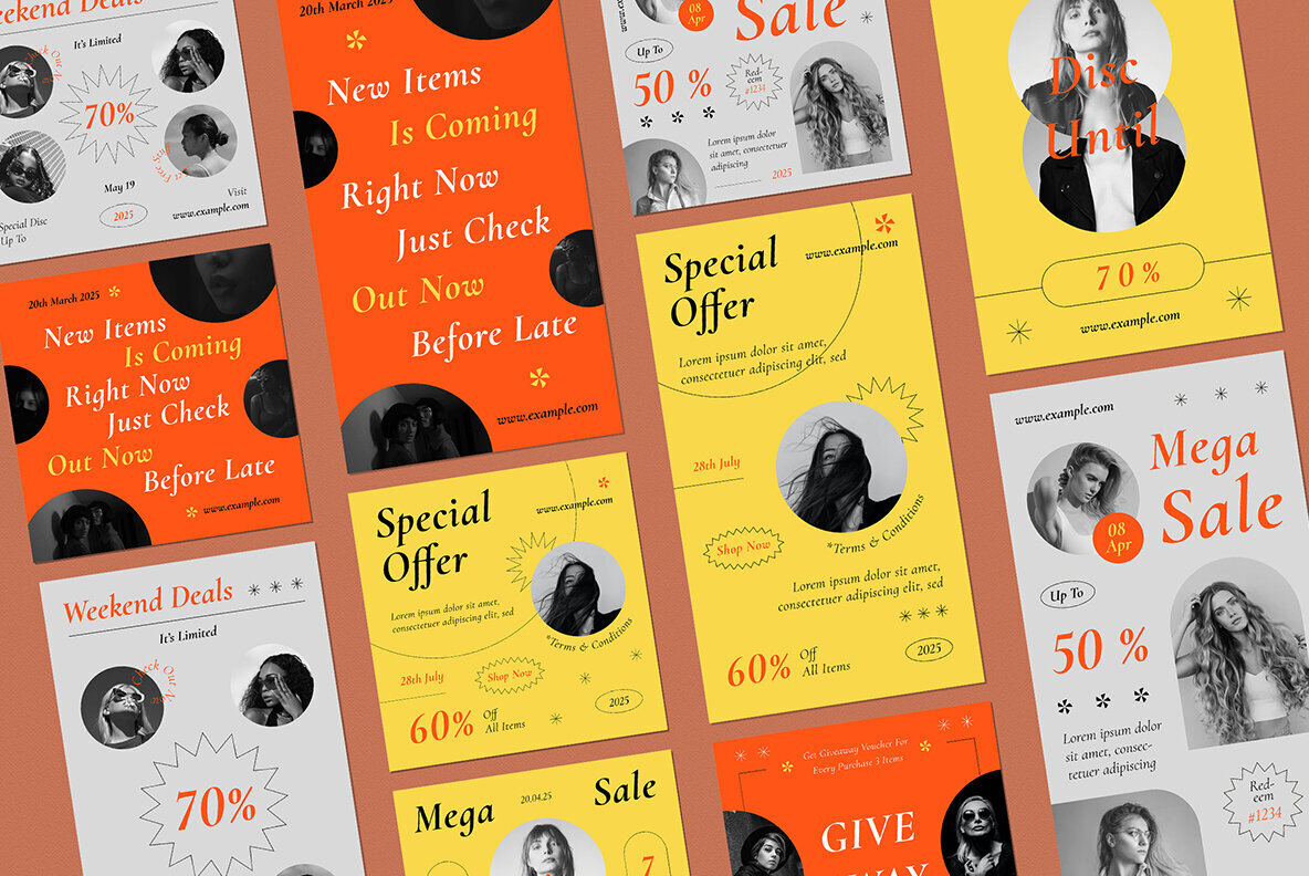 Orange Modern Design Fashion Sale Instagram Pack 3