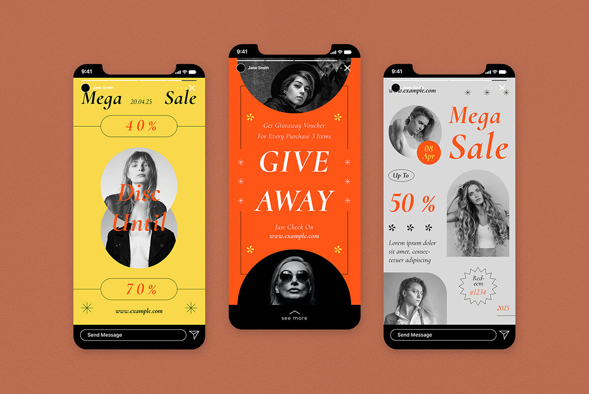 Orange Modern Design Fashion Sale Instagram Pack 7