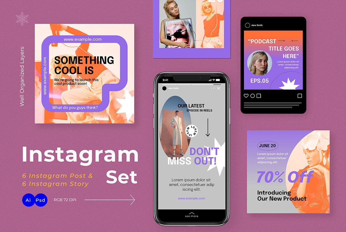 Purple Retro Modern Fashion Instagram Pack 2