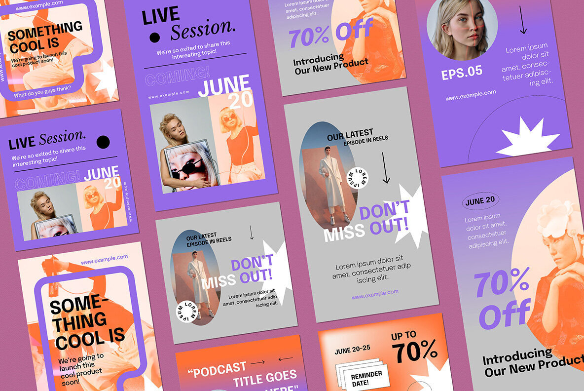 Purple Retro Modern Fashion Instagram Pack 3