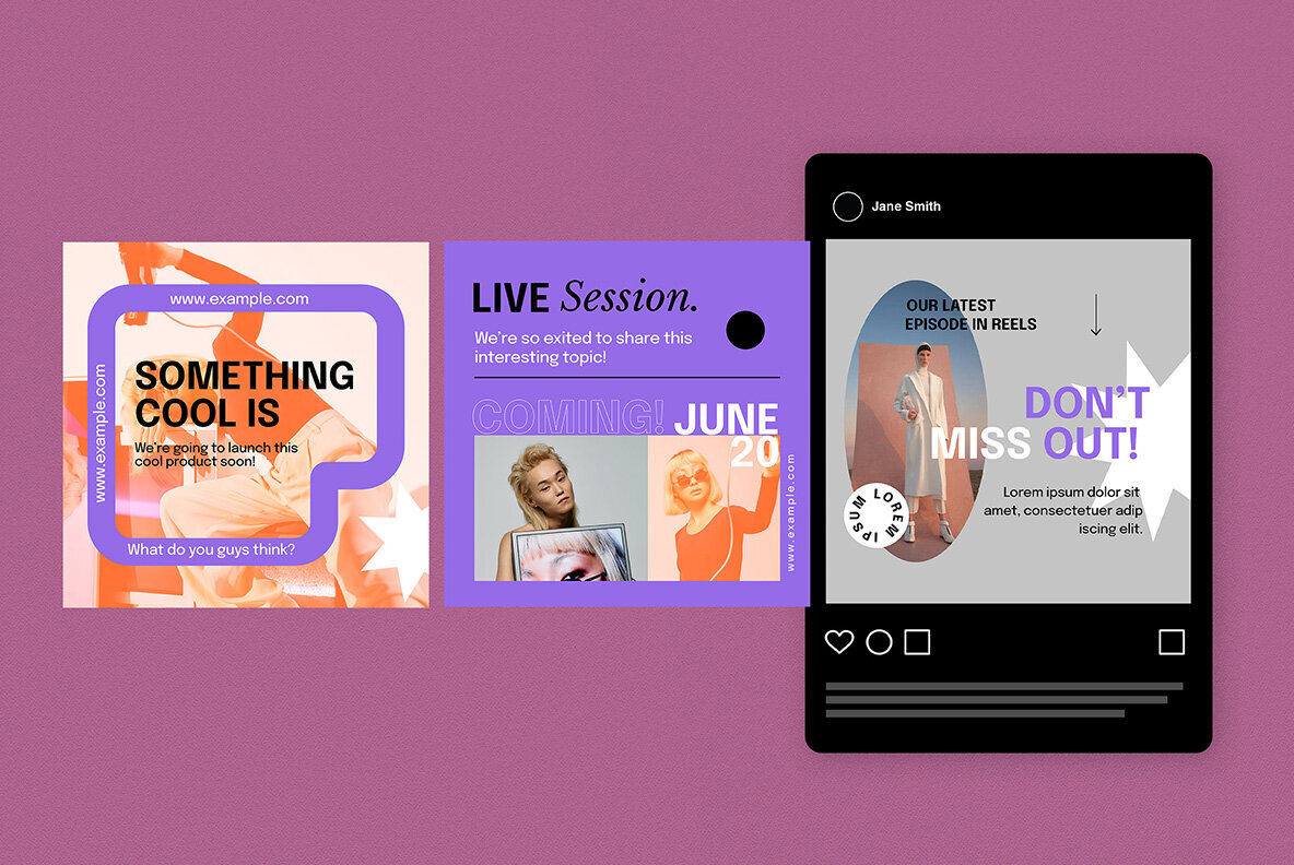 Purple Retro Modern Fashion Instagram Pack 4