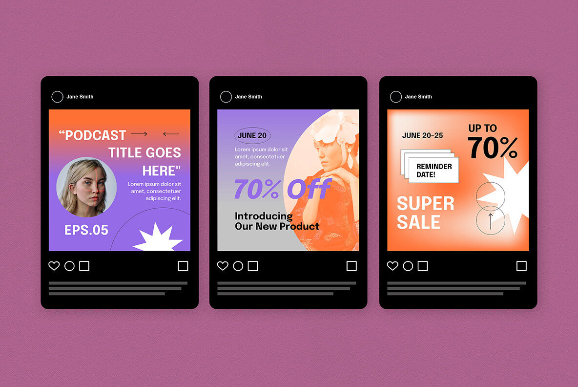 Purple Retro Modern Fashion Instagram Pack 5