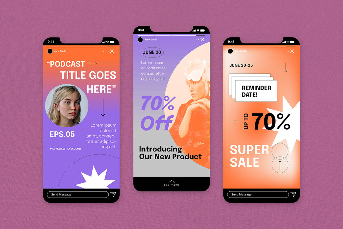 Purple Retro Modern Fashion Instagram Pack 7