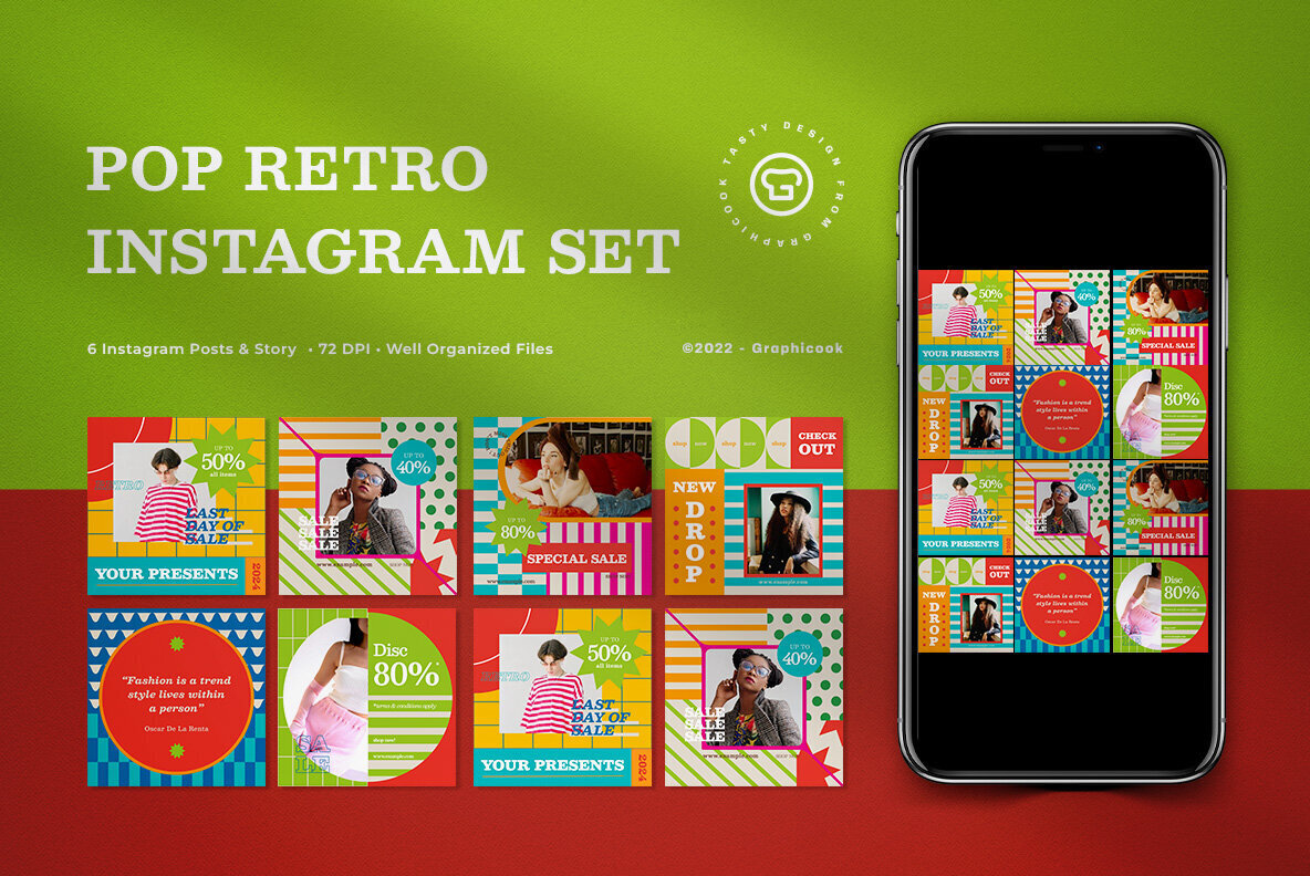 Red Pop Retro Fashion Instagram Pack 1