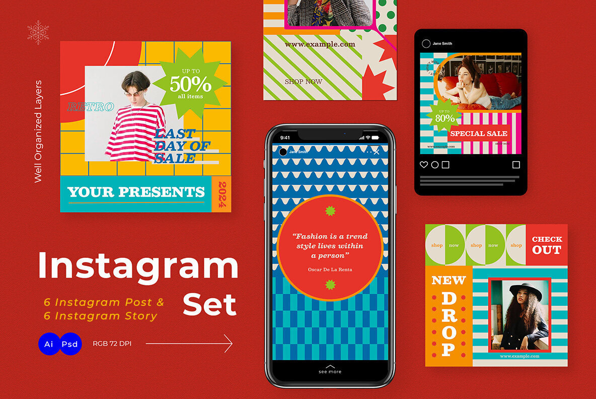 Red Pop Retro Fashion Instagram Pack 2