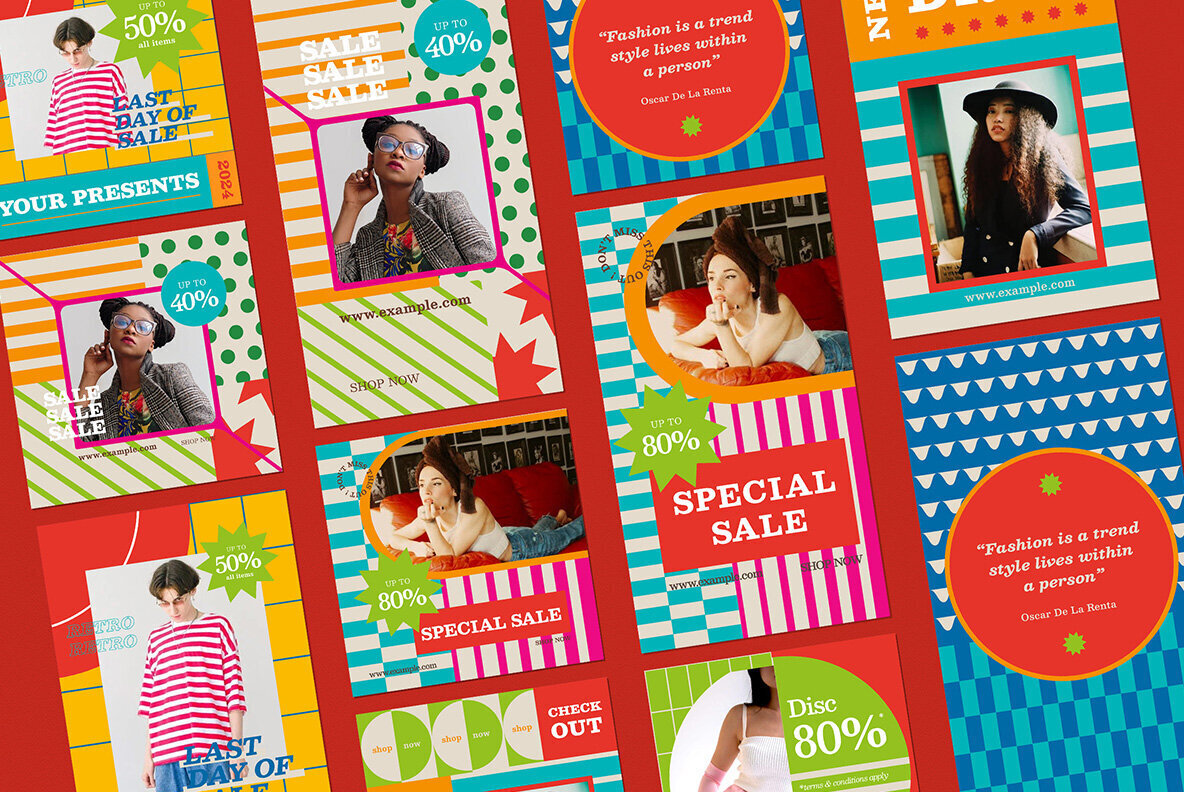 Red Pop Retro Fashion Instagram Pack 3