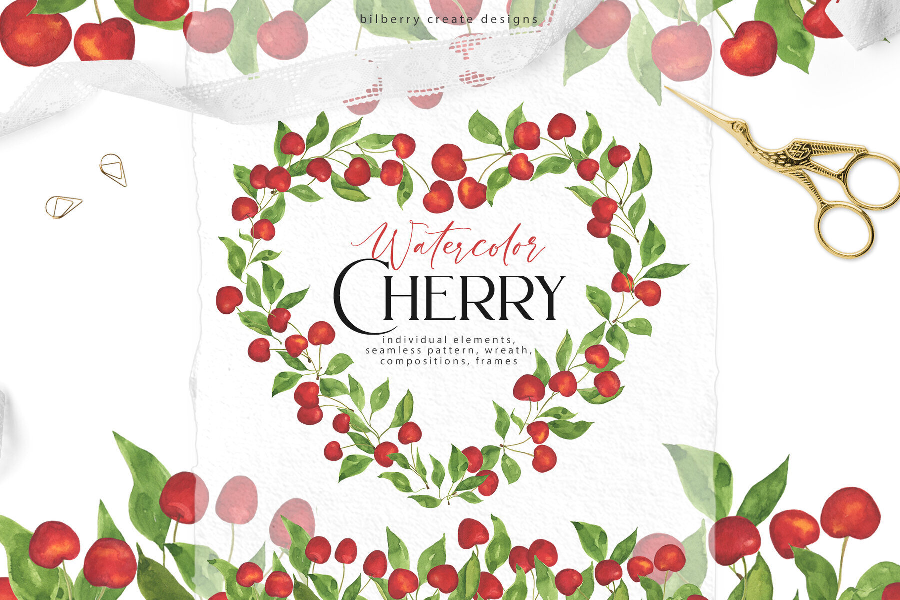 Watercolour Cherry Art Set 1