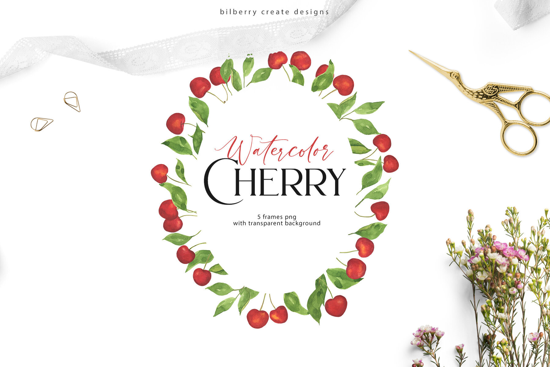 Watercolour Cherry Art Set 4