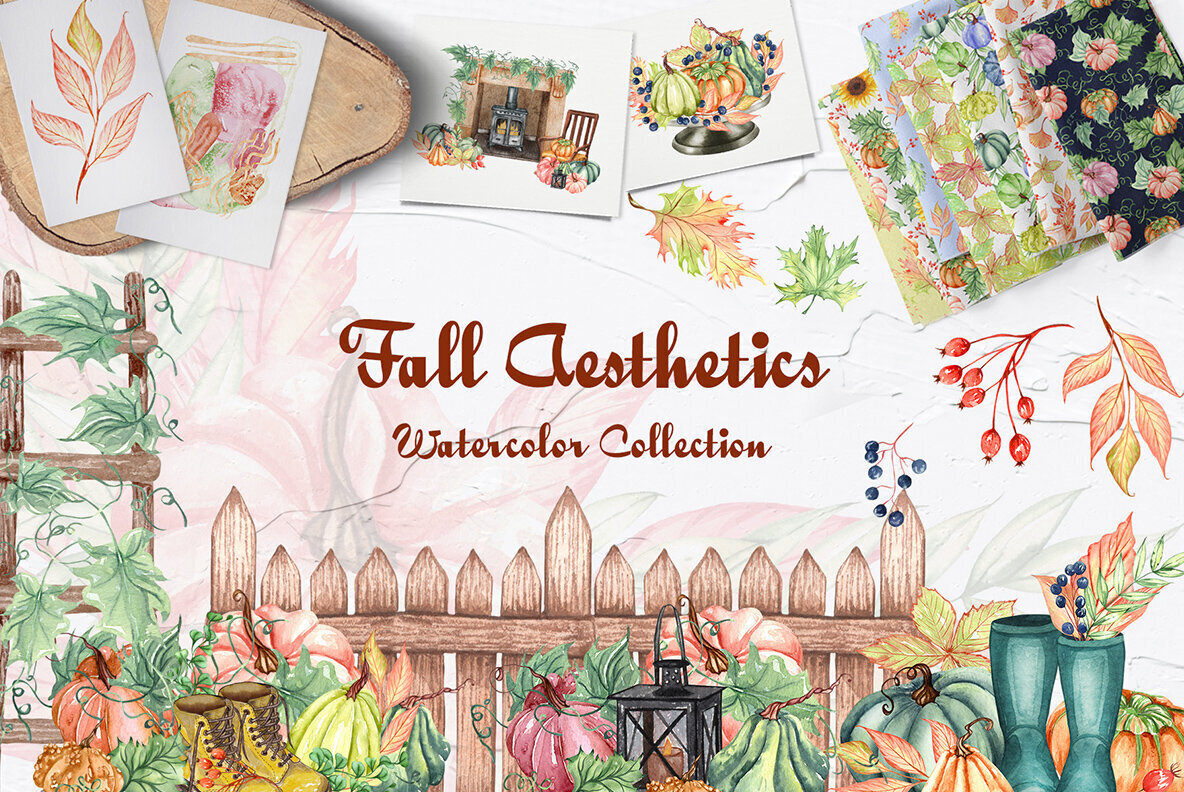Autumn Garden Watercolor Collection 1