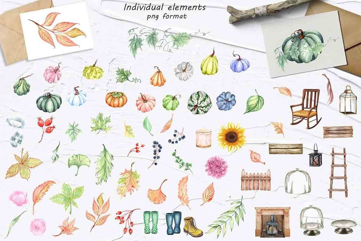 Autumn Garden Watercolor Collection 3