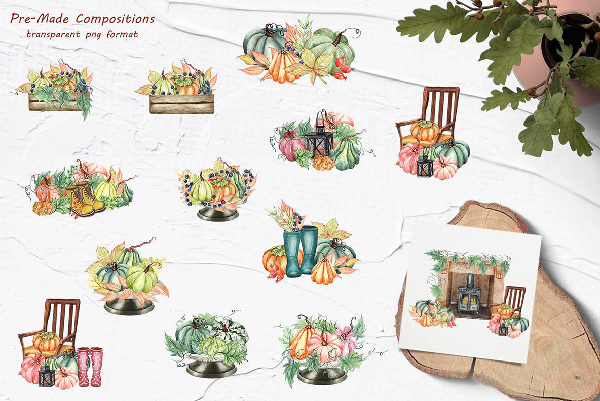 Autumn Garden Watercolor Collection 5
