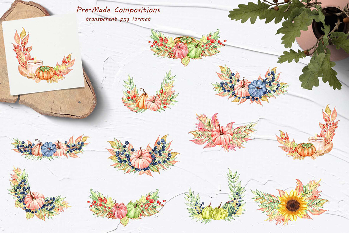 Autumn Garden Watercolor Collection 6