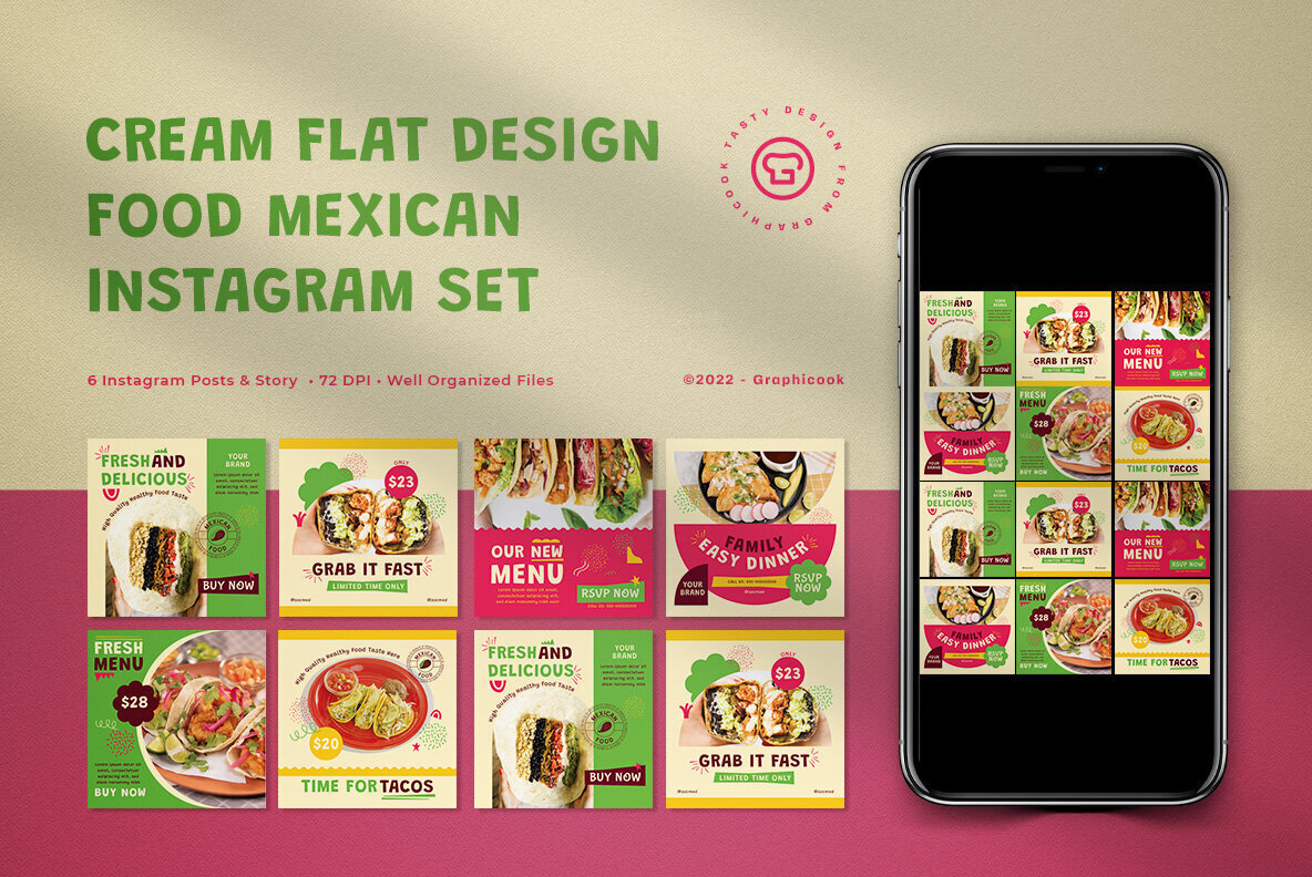 Cream Fat Design Mexican Food Instagram Pack 1