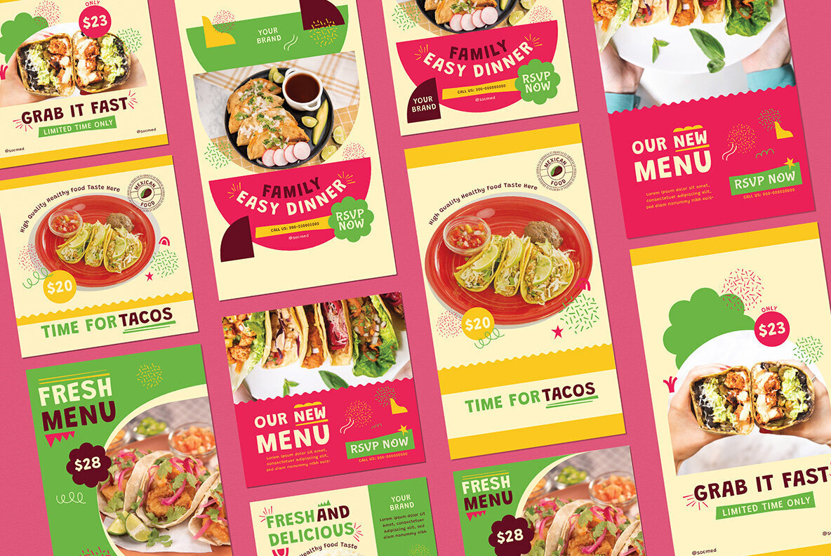 Cream Fat Design Mexican Food Instagram Pack 3