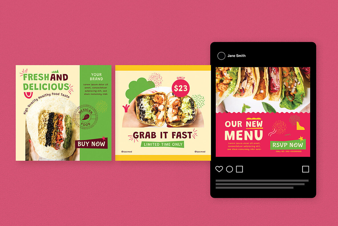 Cream Fat Design Mexican Food Instagram Pack 4