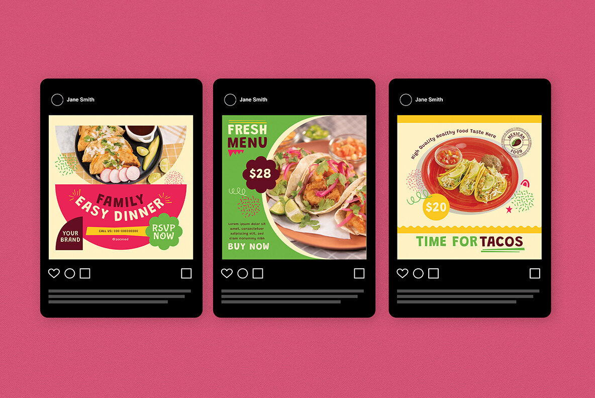 Cream Fat Design Mexican Food Instagram Pack 5