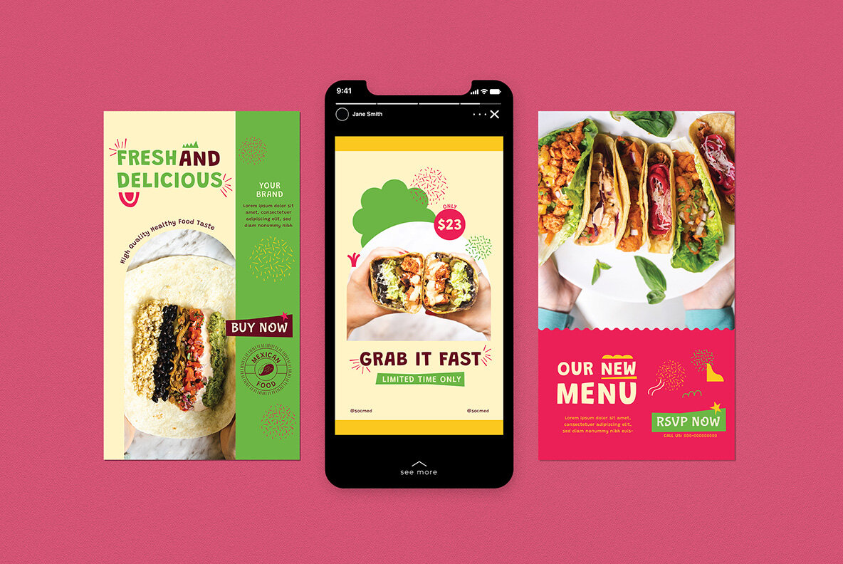 Cream Fat Design Mexican Food Instagram Pack 6