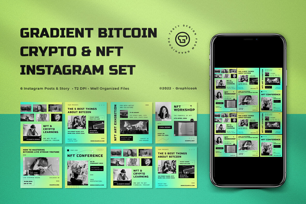 Green Gradient Bitcoin  Crypto and NFT Instagram Pack 1