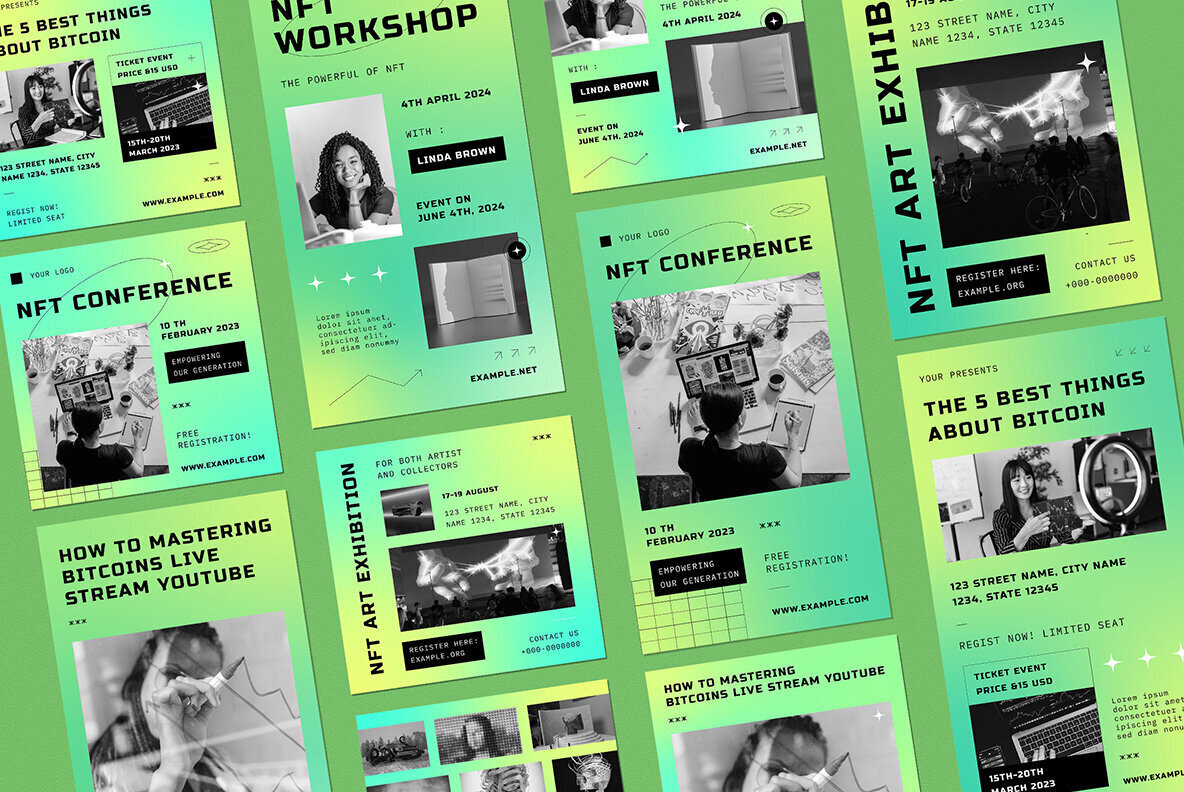 Green Gradient Bitcoin  Crypto and NFT Instagram Pack 3