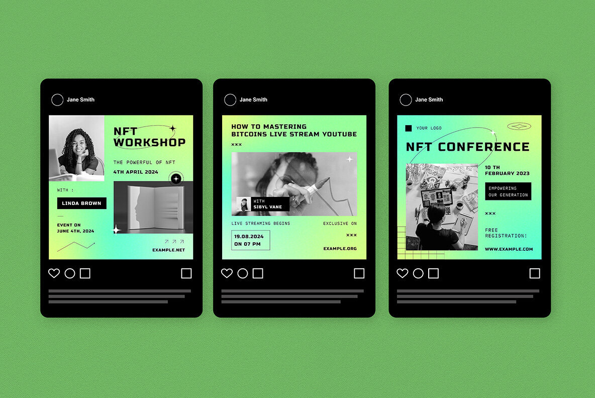 Green Gradient Bitcoin  Crypto and NFT Instagram Pack 5