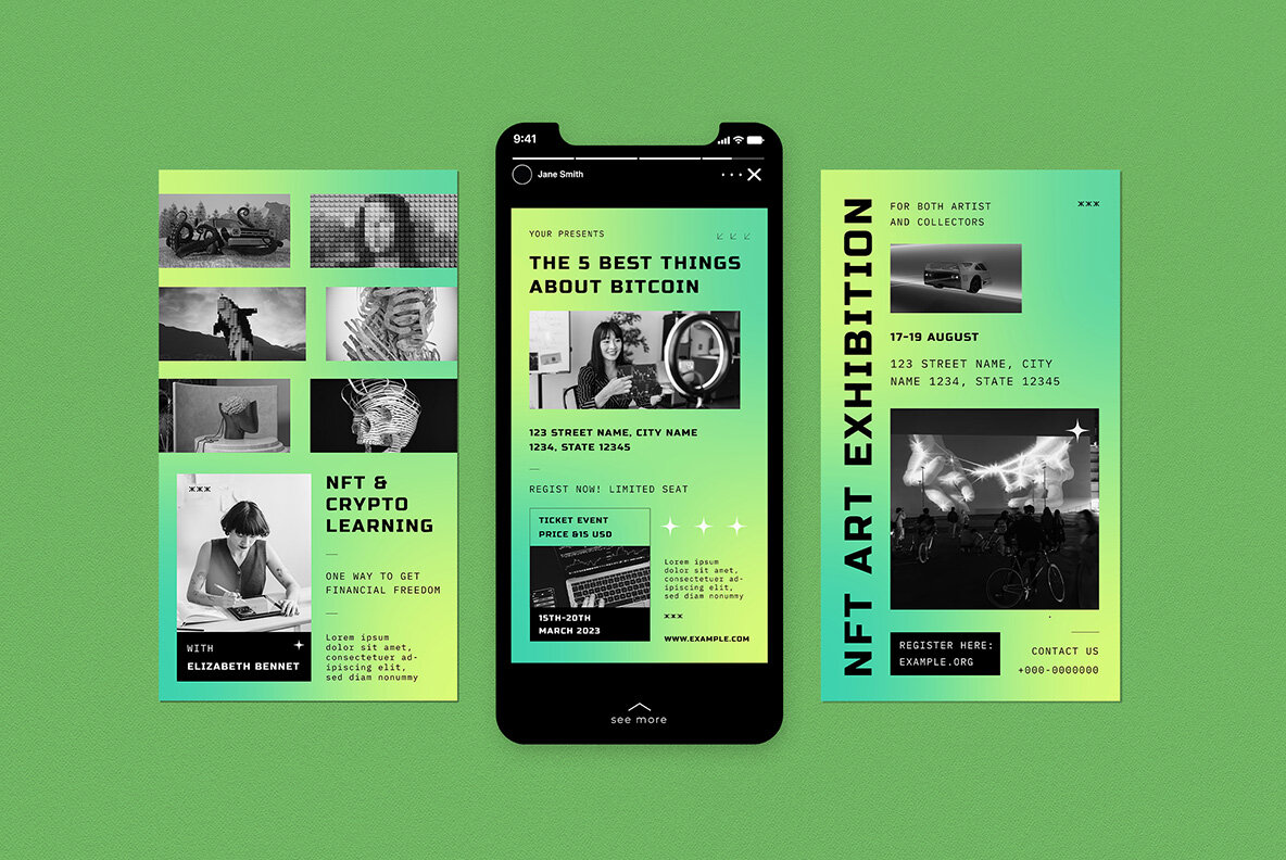 Green Gradient Bitcoin  Crypto and NFT Instagram Pack 6