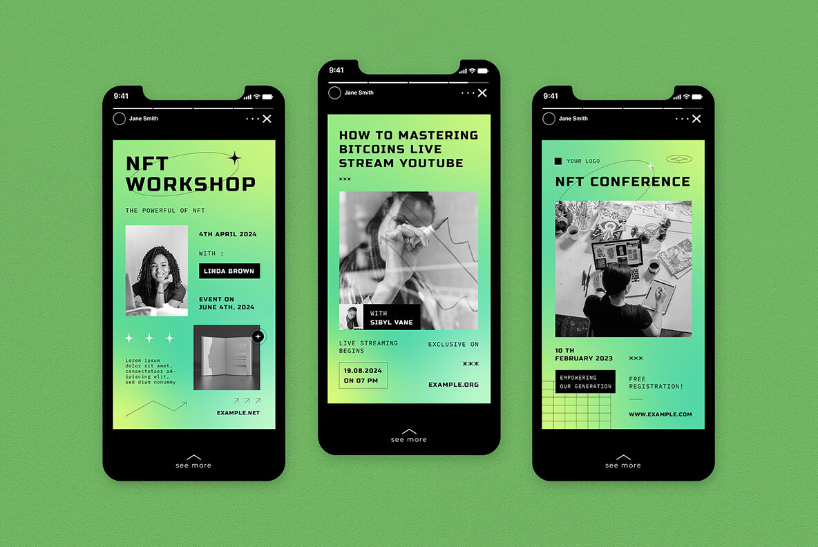 Green Gradient Bitcoin  Crypto and NFT Instagram Pack 7