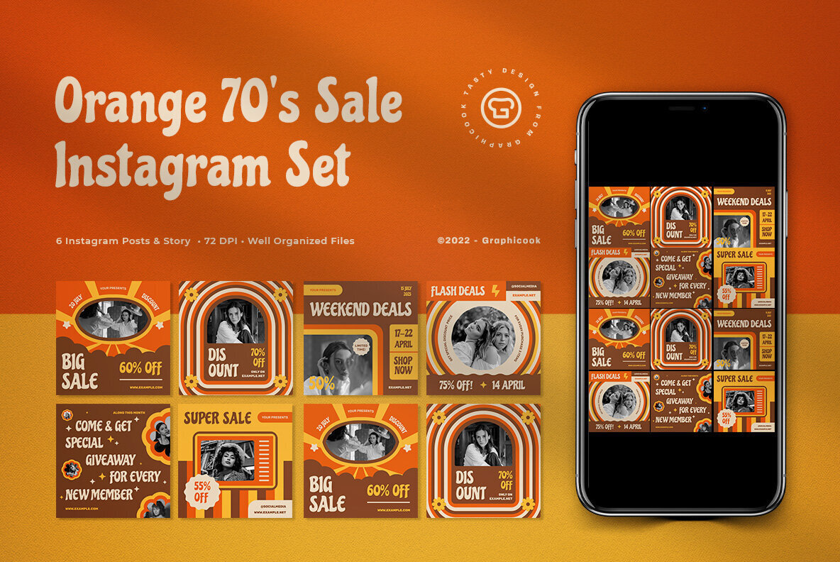 Orange 70s Fashion Sale Instagram Pack 1